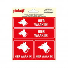 STICKER HIER WAAK IK ! 150X150 MM 4 STUKS